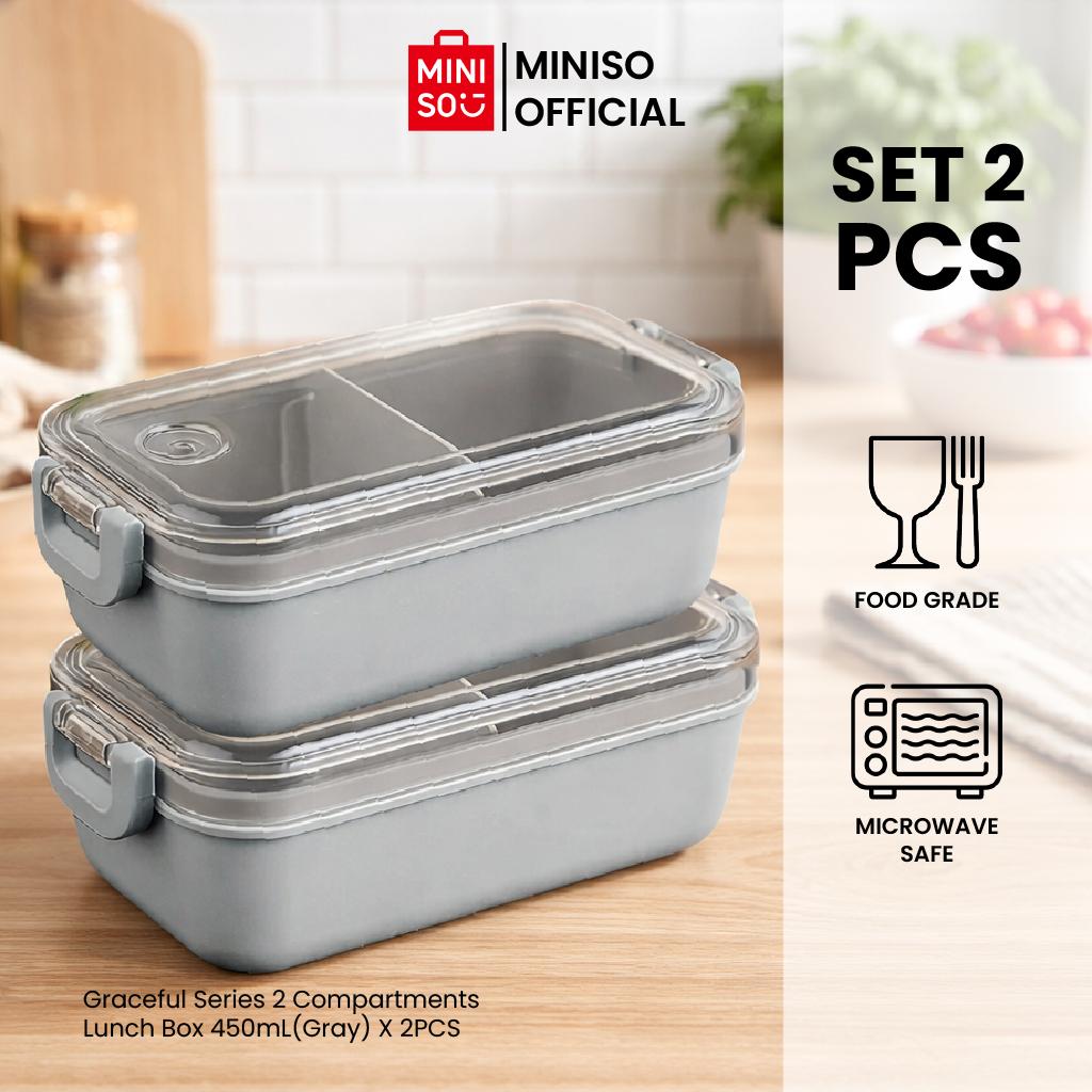 Miniso Graceful Series 2 Compartments Lunch Box 450mL Kotak Makan Tempat Bekal Sekolah Kantor 2 Sekat