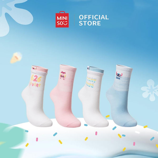 Miniso x Disney Lilo & Stitch Collection Kaus Kaki Kru Crew Socks Kaos Kaki Pria & Wanita Unisex Cotton Socks