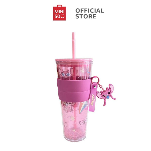 Miniso x Disney Lilo & Stitch Angel Collection Botol Minum Plastic Tumbler with Straw Pink Biru 800mL Kitchenware Water Bottles Plastik