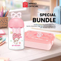 MINISO Special Bundle - Sanrio Characters Bento Box-Pink + Sanrio characters High Borosilicate Glass Bottle with Strainer (My Melody)