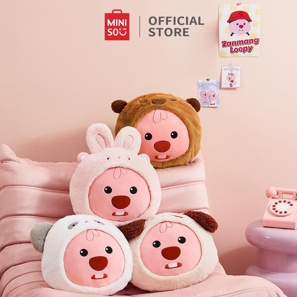 MINISO x ZANMANG LOOPY Bantal Kepala Kartun 40cm Bantal Lucu Panda Cross-Dressing Bantal Bentuk Kepala Konyol Dolls Dolls