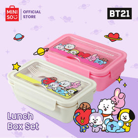 Miniso x BT21 Collection Lunch Box Set Kotak Makan Anti Tumpah Garpu Gratis Tahan Panas dan Suhu Tinggi
