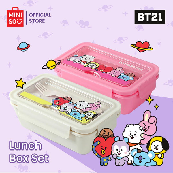 Miniso x BT21 Collection Lunch Box Set Kotak Makan Anti Tumpah Garpu Gratis Tahan Panas dan Suhu Tinggi