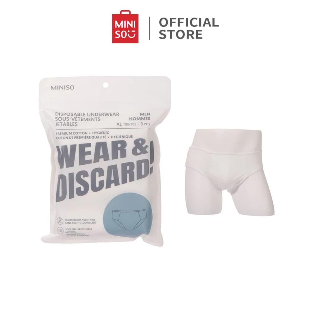 Miniso Men’s Disposable Underwear – Celana Dalam Sekali Pakai 100% Katun, Dikemas Individu, Mudah Dibawa (3 pcs)