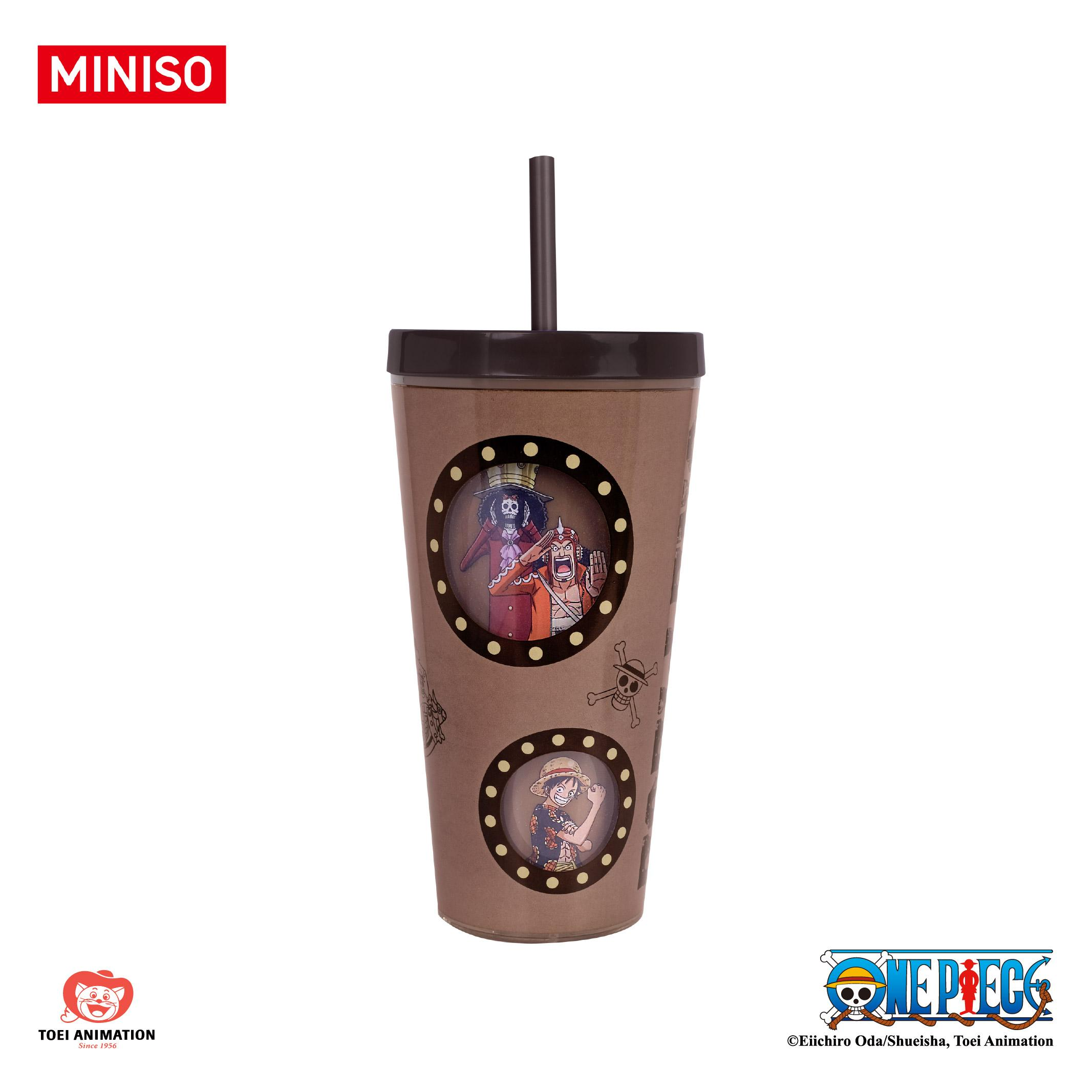 MINISO - One Piece Classic Retrospective Collection Rotating Double-Wall Plastic Bottle with Straw 420mL