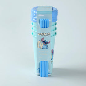 Miniso Disney Lilo & Stitch Collection Plastic Tumbler 473mL Isi 4Pcs Botol Minum Plastik Set 4pcs Dengan Sedotan