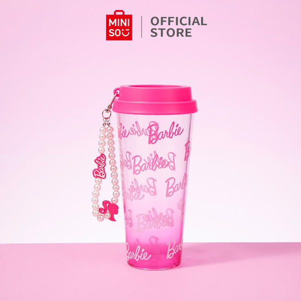 MINISO X Barbie Botol Minum Plastik Tumbler Minum dengan Rantai Manik 640ml Bottles Kitchenware Water