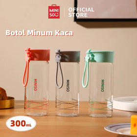 MINISO Botol Minum Kaca 300ml Untuk Air Panas Bottle Tumblr BPA Free Botol Air Olahraga Portabel