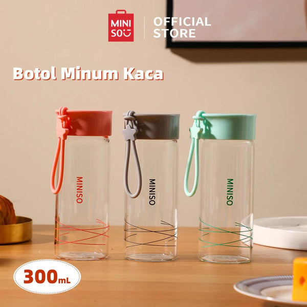 MINISO Botol Minum Kaca 300ml Untuk Air Panas Bottle Tumblr BPA Free Botol Air Olahraga Portabel