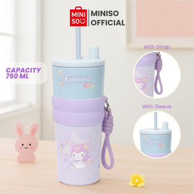 Miniso Kuromi Hello Kitty Flower Language Series Double Wall Steel Bottle with Sleeve & Strap 750mL Botol Minum Tumbler Stainless Steel Dengan Charm