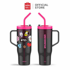 Miniso x BT21 Collection Gelas Plastik Dengan Sedotan Kapasitas Super Besar Cangkir Meja Plastic Tumbler With Straw Botol Plastik Olahraga 1250ml
