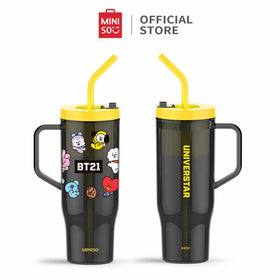 Miniso x BT21 Collection Gelas Plastik Dengan Sedotan Kapasitas Super Besar Cangkir Meja Plastic Tumbler With Straw Botol Plastik Olahraga 1250ml
