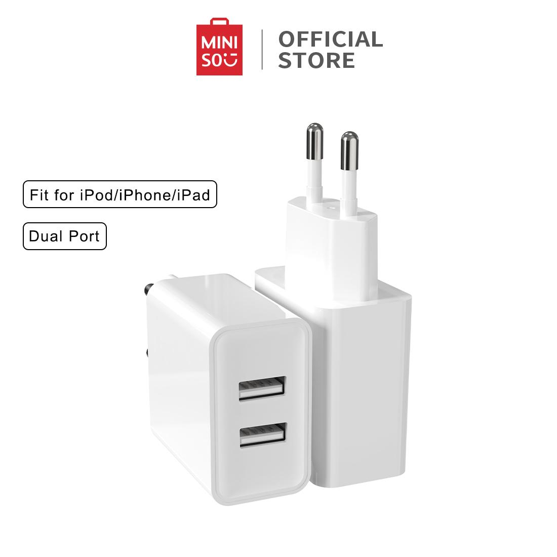 MINISO Charger USB 10.5W Dual Port Type C Pengisi Daya Putih