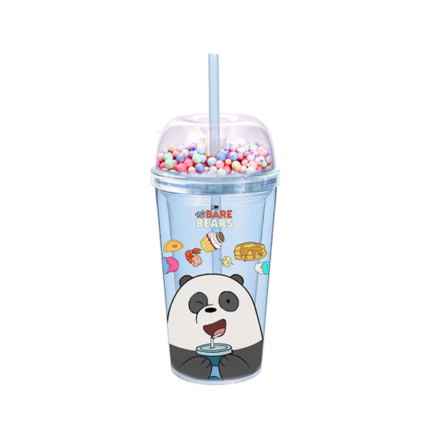 MINISO - Botol Minum We Bare Bears Plastik Botol Minum Air dengan Sedotan Cangkir 420ml