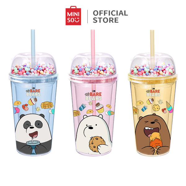 MINISO - Botol Minum We Bare Bears Plastik Botol Minum Air dengan Sedotan Cangkir 420ml