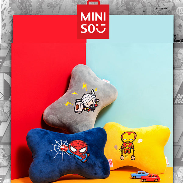 MINISO MARVEL Bone Pillow bantal mobil lucu Spider man/ Iron Man/ Hulk/ Captain America/ Thor，Bantal Mobil / Bantal Dukungan Leher