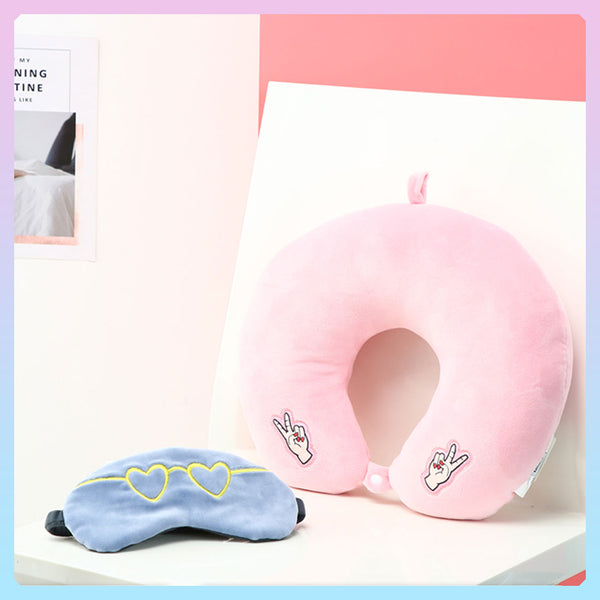 MINISO Bantal Leher Dengan Penutup Mata Eye Mask U Pillow 2 in 1