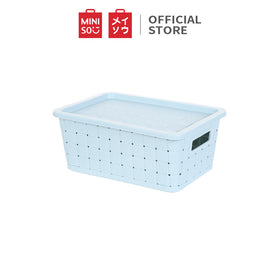 MINISO Ember Penyimpanan Kecil Multifungsi Dengan Tutup  Abu-abu Tua / Biru