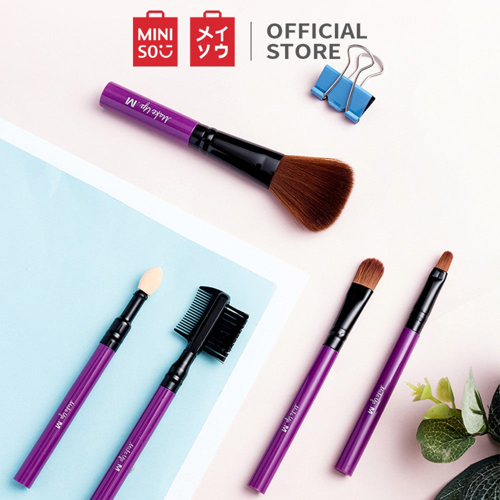 Miniso Official Kuas Foundation Luxury Makeup Brush 5-Piece Set Beauty Brush Hot Sell Brush Bahan Kulit