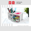 MINISO Rak Kosmetik Kotak Penyimpanan Serbaguna Tempat Makeup Cosmetic Organizer Alat Tulis Storage Plastik Multifungsi Meja 2 Laci
