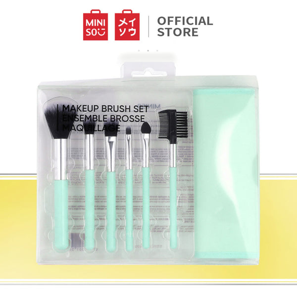 MINISO Brush Make Up Kuas Kosmetik Set 7 Pcs Powder Blending Brush Spons Alat Kecantikan Bedak Beauty Blush Alis Bulu Mata Eyeshadow Blender Lembut Travel Kit Foundation Rias Wajah Lengkap Peralatan Dandan Profesional Bulu Halus Tool Cosmetic Wanita