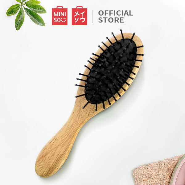 MINISO Sikat Rambut Bantal Udara Kayu Alam Kecil