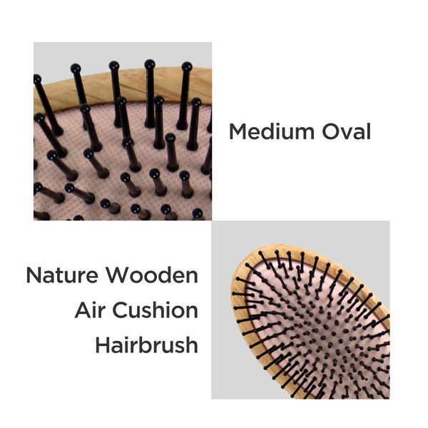 MINISO Sikat Rambut Bantal Udara Kayu Alam Medium