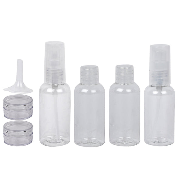 MINISO 8 Pcs Botol Spray Semprot Kosong Transparan Travel Bottle Kit Plastik Organizer Toner Parfum Kirm Lotion