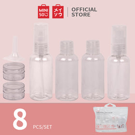 MINISO 8 Pcs Botol Spray Semprot Kosong Transparan Travel Bottle Kit Plastik Organizer Toner Parfum Kirm Lotion