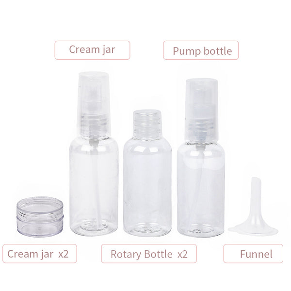 MINISO 8 Pcs Botol Spray Semprot Kosong Transparan Travel Bottle Kit Plastik Organizer Toner Parfum Kirm Lotion