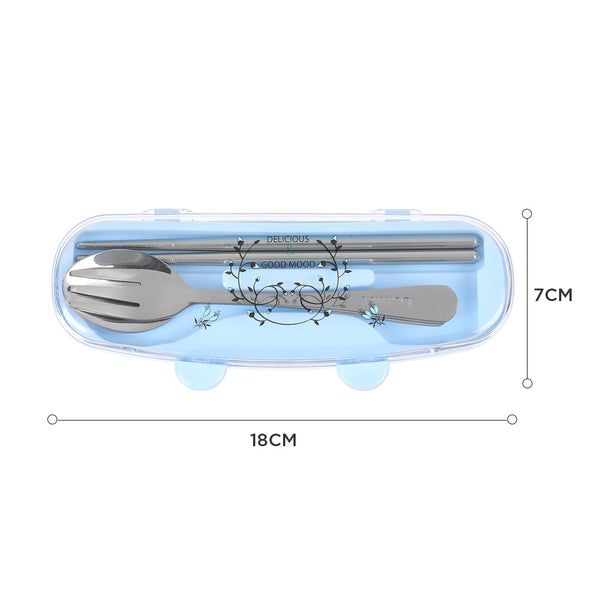 MINISO Peralatan Makan Portabel Set Peralatan Makan 3pcs dengan Casing