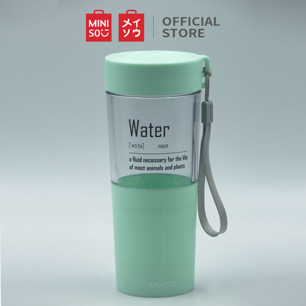 MINISO Botol Minum Plastik Travel Transparan Water Bottle Clear Transparant Plastic BPA Free 410ml (Hijau)