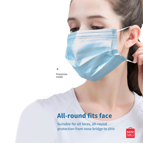 MINISO Masker Mulut Wajah Pembuang 10 Pcs 3 Lapisan Disposable Face Masks Earloop Pengait Telinga Bernapas Anti Bakteri Debu