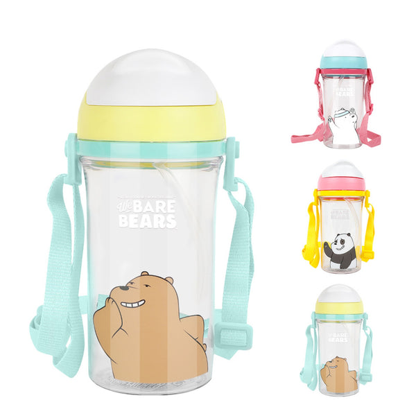 MINISO Botol Minum Air Plastik Sedotan We Bare Bears Lucu Anak 400ml
