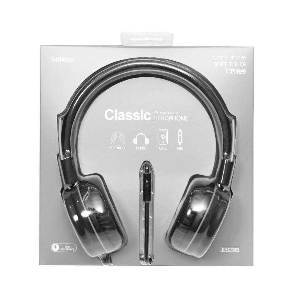 MINISO Headset Earphone Headphone Model Bando Over On Ear Full Bass Super Kabel Lipat Reduksi Kebisingan Audio Quality Portable Cewek Anak Pria Lucu Simple Original
