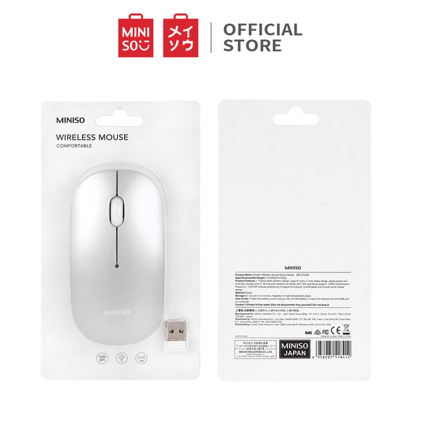 MINISO Mouse Wireless Mouse Bluetooth Laptop Slim Tipis Destop Komputer Dengan Receiver USB untuk PC Dpi Universal Premium - Perak