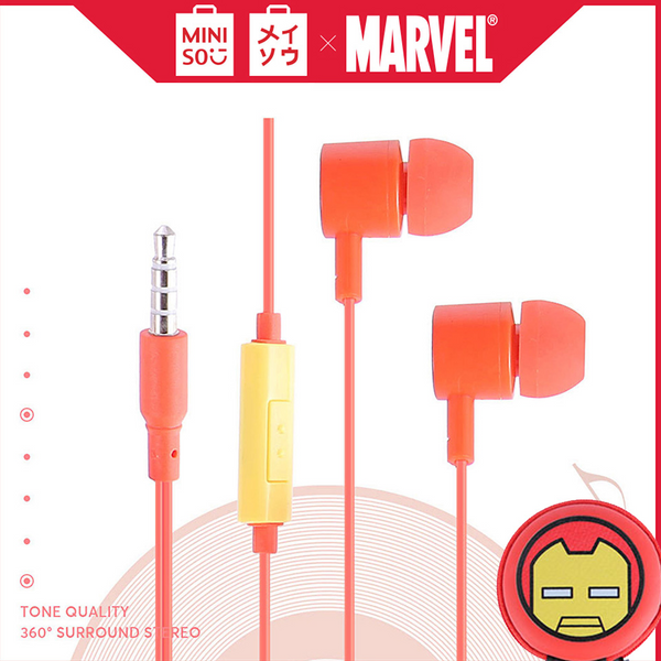 MINISO Marvel Earphone In Ear / Earbud / Headset / Headphone Hp Lucu Kabel Gaming Android Warna Stereo Noise Cancelling With Mic Mikrofon Jawab Akhiri Panggilan Bass Dengan Tempat Tas Earphone