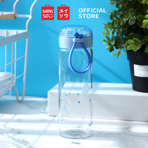 MINISO Botol Minum Air Kaca Borosilikat Tinggi Tempat Minum Glitter 350ml