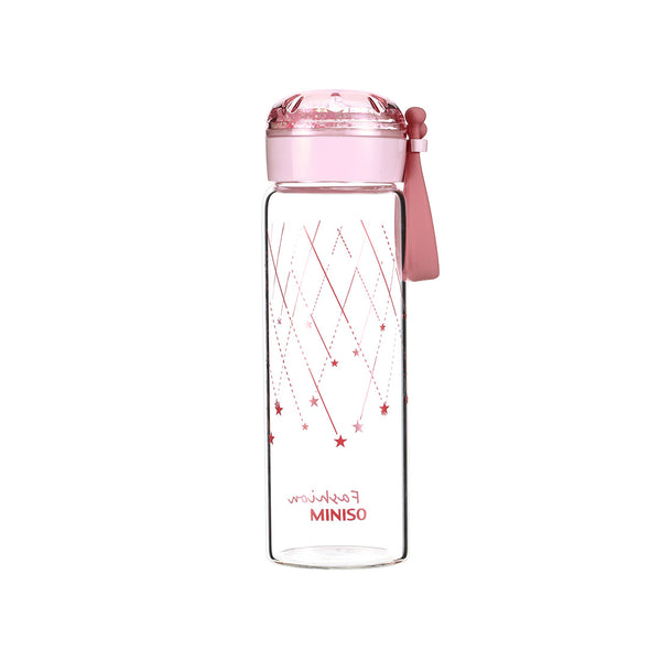MINISO Botol Minum Air Kaca Borosilikat Tinggi Tempat Minum Glitter 350ml