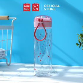 MINISO Botol Minum Air Kaca Borosilikat Tinggi Tempat Minum Glitter 350ml