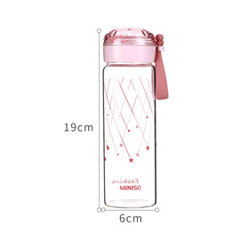 MINISO Botol Minum Air Kaca Borosilikat Tinggi Tempat Minum Glitter 350ml