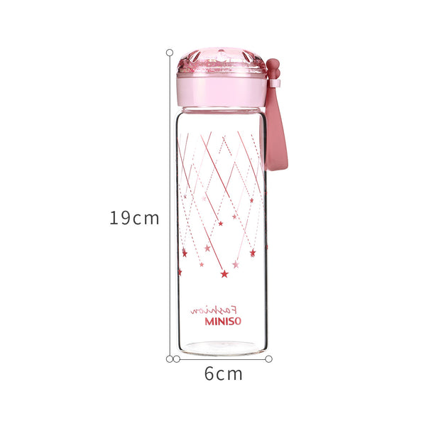 MINISO Botol Minum Air Kaca Borosilikat Tinggi Tempat Minum Glitter 350ml