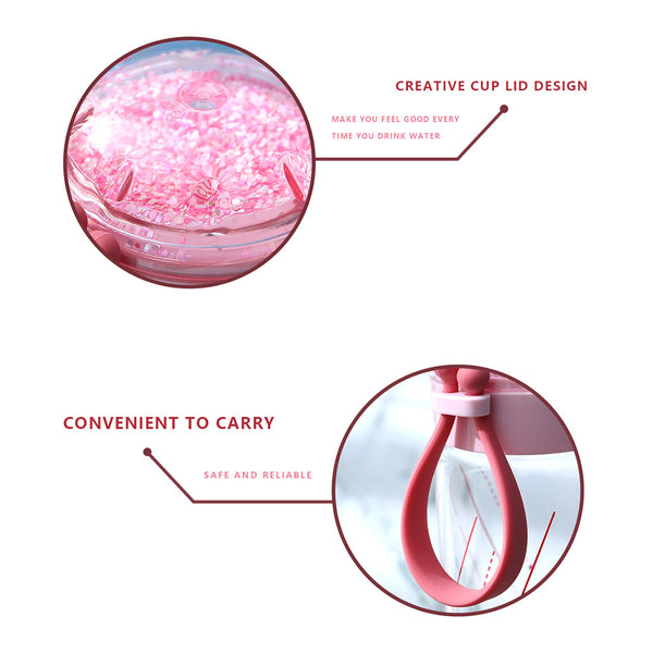 MINISO Botol Minum Air Kaca Borosilikat Tinggi Tempat Minum Glitter 350ml
