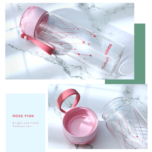 MINISO Botol Minum Air Kaca Borosilikat Tinggi Tempat Minum Glitter 350ml