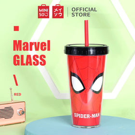 MINISO Marvel Botol Minum Tempat Air Minum Sedotan Straw 420ml Gelas Water Bottle Tumbler Tumblr Wadah Penyimpanan Anak Perempuan Laki Sekolah Travel Sport Olahraga Plastik Transparan Lucu Karakter Motif Kartun Premium Portable Ringan
