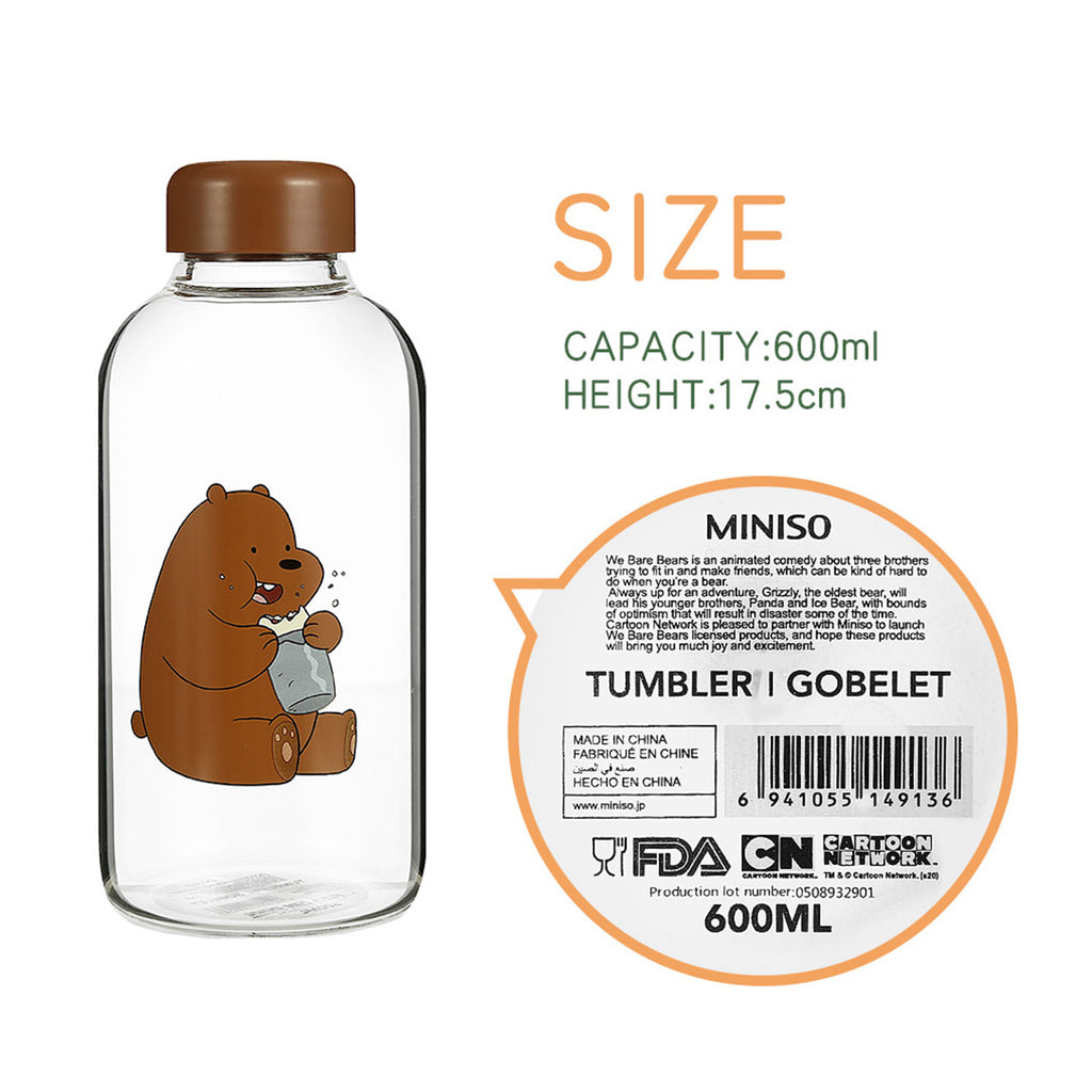MINISO We Bare Bears Botol Minum Air Kaca Borosilikat Tinggi 600ml