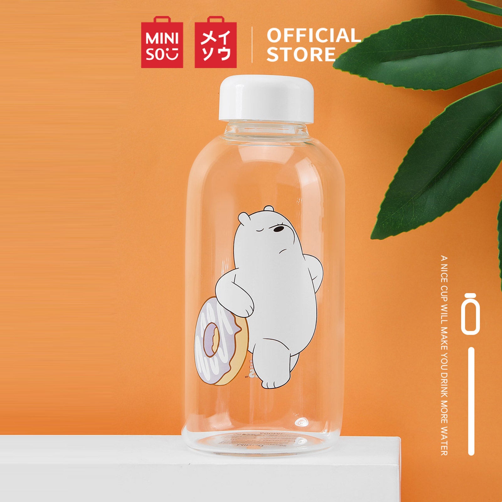 MINISO We Bare Bears Botol Minum Air Kaca Borosilikat Tinggi 600ml