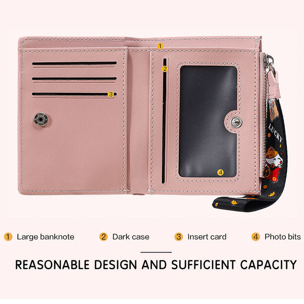 MINISO Dompet Lipat Pendek Two-Fold Kecil Wanita  Ritsleting Kucing