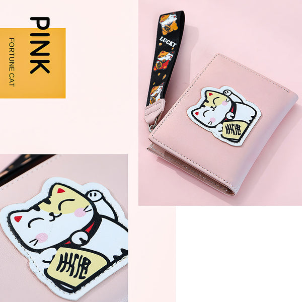 MINISO Dompet Lipat Pendek Two-Fold Kecil Wanita  Ritsleting Kucing