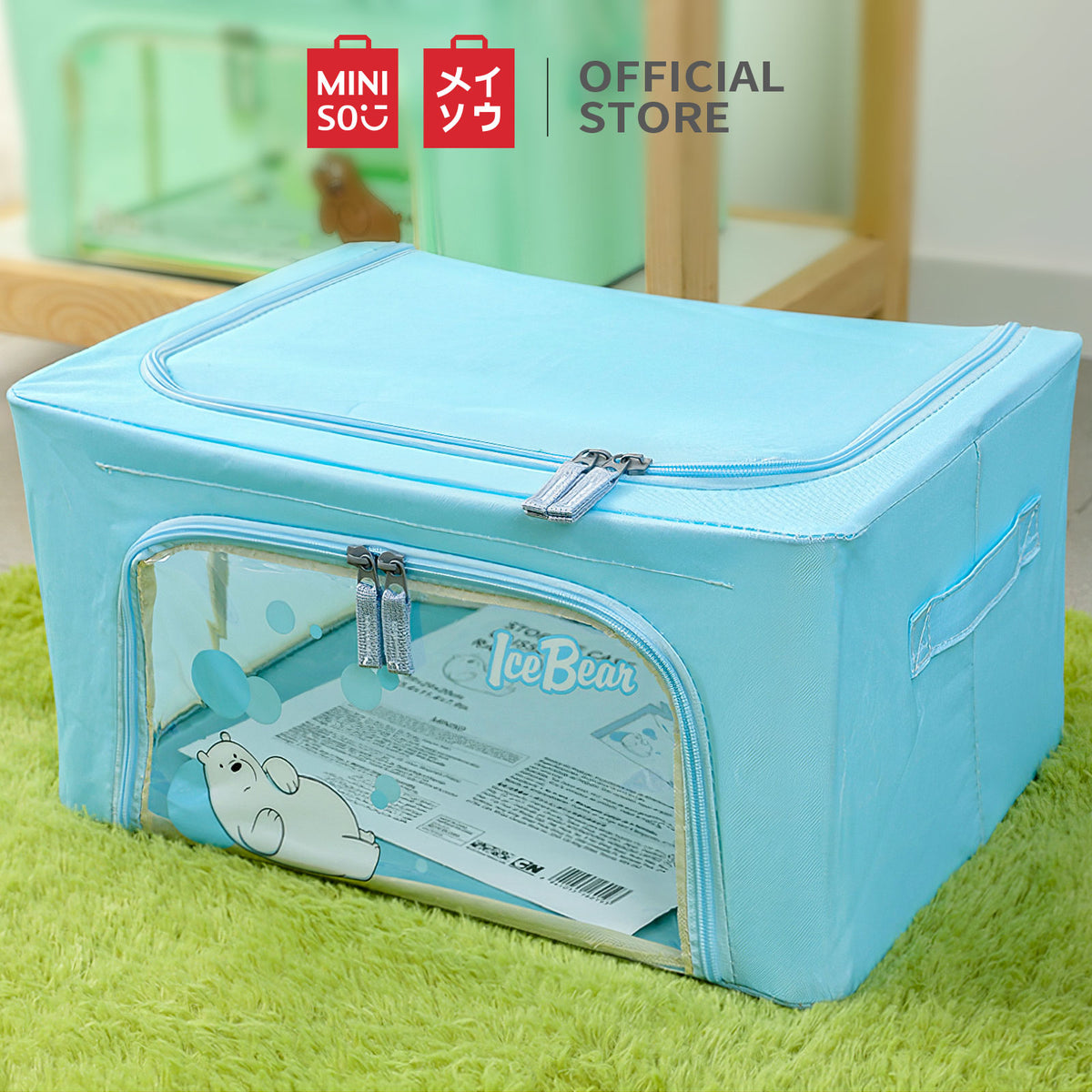 MINISO We Bare Bears Rak Box Kain Serbaguna Storage Kain Ritsleting 22 ...